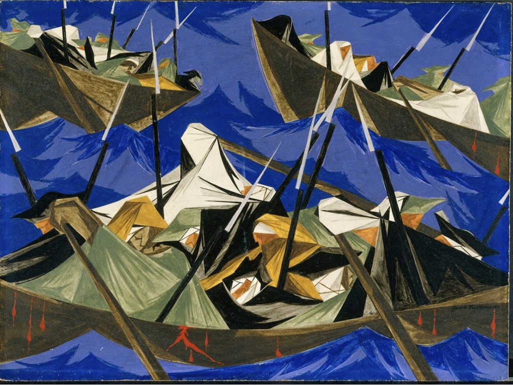 Jacob Lawrence (American, 1917–2000). Struggle Series—No. 10: Washington Crossing the Delaware, 1954. Egg tempera on hardboard, 12 x 16 in. (30.5 x 40.6 cm). The Metropolitan Museum of Art, New York, Purchase, Lila Acheson Wallace Gift, 2003 (2003.414). ©2019 Artists Rights Society (ARS), New York